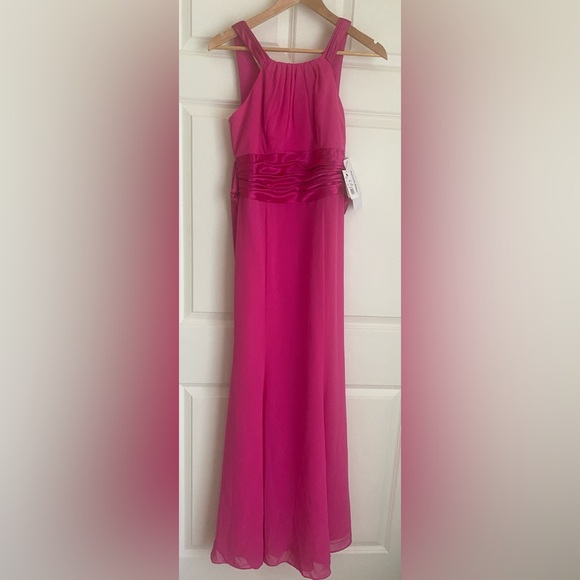 David’s Bridal Bridesmaid Chiffon Dress Size 6 Begonia Color Tie Back Satin Bow - Picture 1 of 16